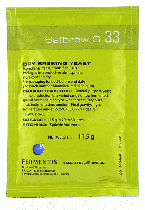 Пивные дрожжи Fermentis Safale S-33, 11,5 г